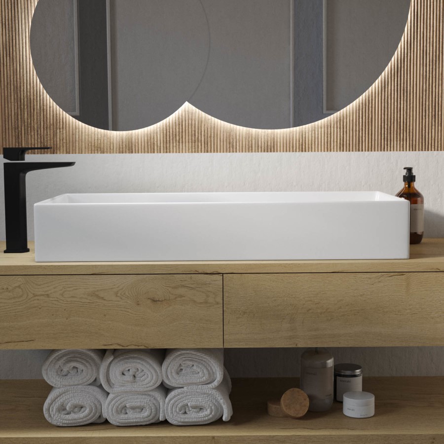 GRADE A2 - White Rectangular Countertop Basin 800mm - Corey