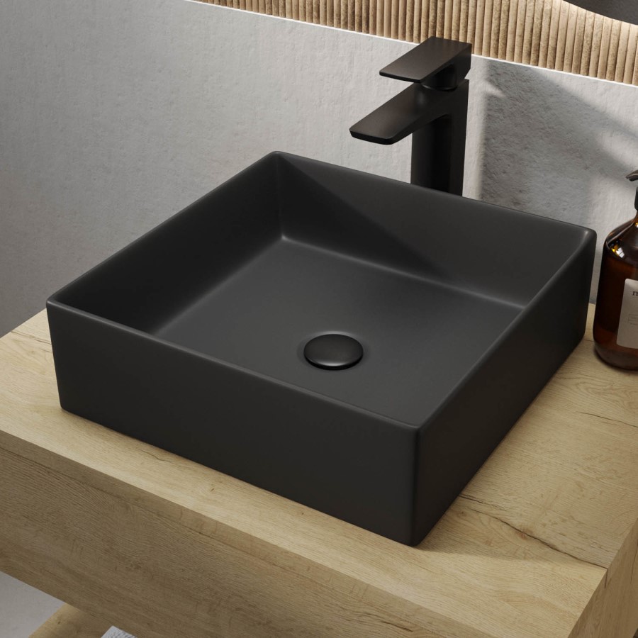 Matt Black Square Countertop Basin 350mm - Corey