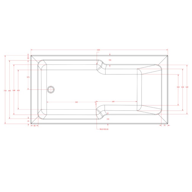 Single Ended Wide End Shower Bath 1500 x 750mm - Cotswold