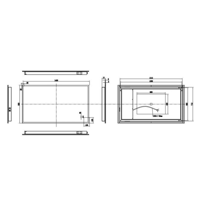 Rectangular Heated Bathroom Mirror with Lights Shaver Socket & Bluetooth Speaker 1400 x 800mm - Divine