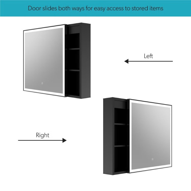 Elara Square Sliding LED Mirror Cab 600mm Matt Black