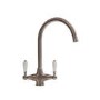 Reginox Brushed Nickel Twin Lever Swan Neck Traditional Kitchen Mixer Tap - Elbe