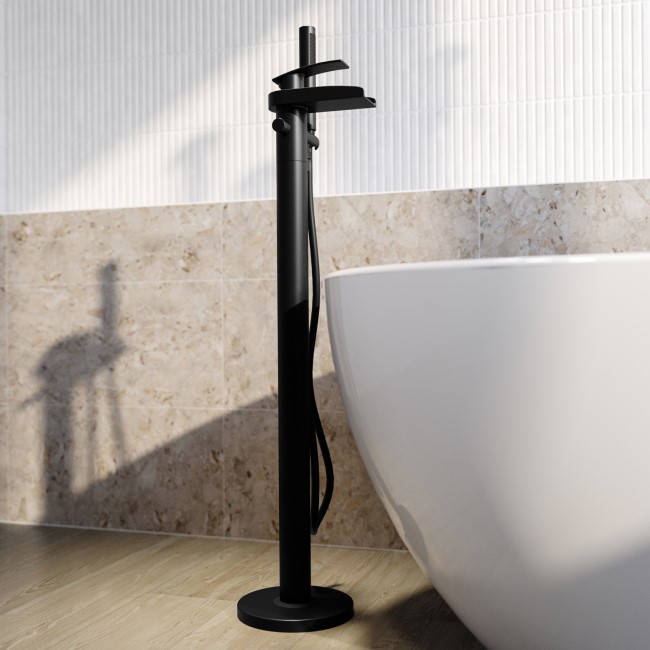 Matt Black Freestanding Bath Shower Mixer Tap - Elina