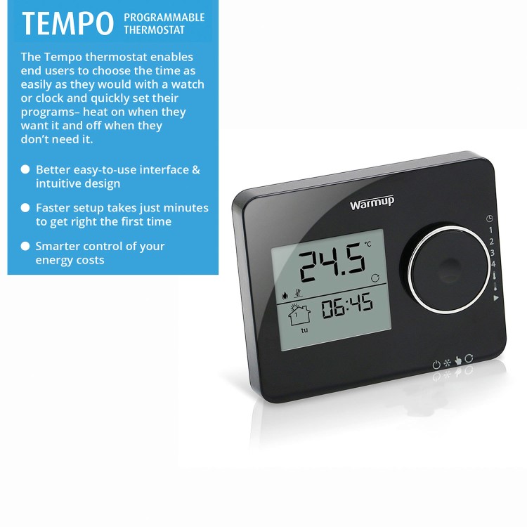 White Tempo Underfloor Heating Thermostat - Warmup