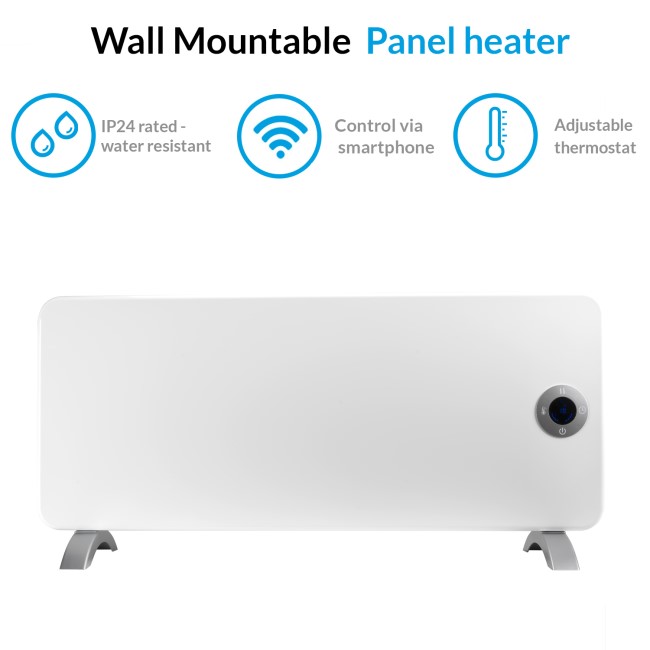 electriQ 2000W Smart Wall Mountable Panel Heater with Thermostat and Weekly Timer - Bathroom Safe