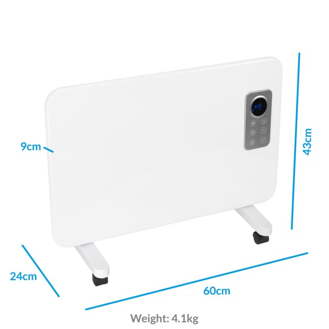 electriQ 1000W Slim Wall Mountable Panel Heater with Thermostat and Weekly Timer - Bathroom Safe