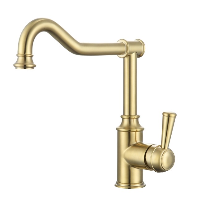 GRADE A1 - Traditional French Single Lever Brushed Brass Monobloc Kitchen Mixer Tap - Evelyn