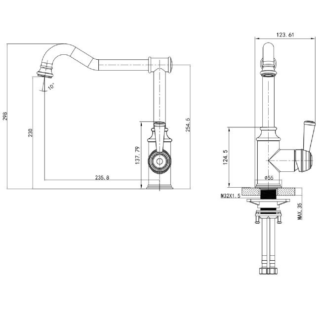 GRADE A1 - Traditional French Single Lever Brushed Brass Monobloc Kitchen Mixer Tap - Evelyn