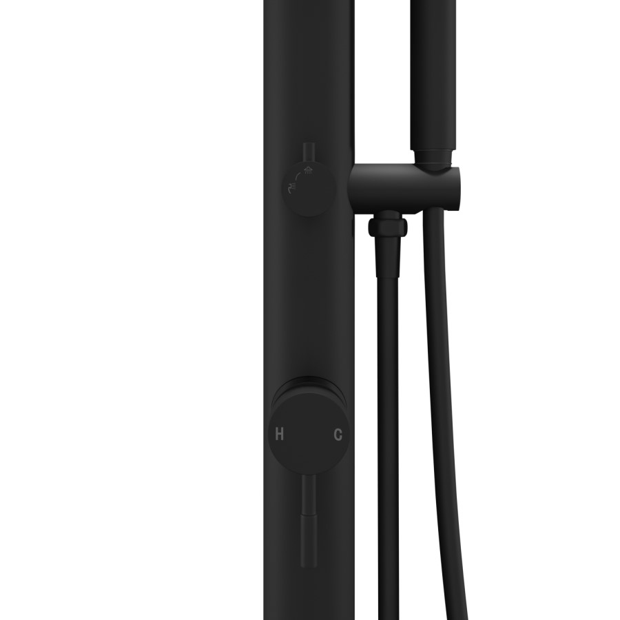 Black Thermostatic Outdoor Shower with Pencil Hand Shower 2 Outlets - Fiji