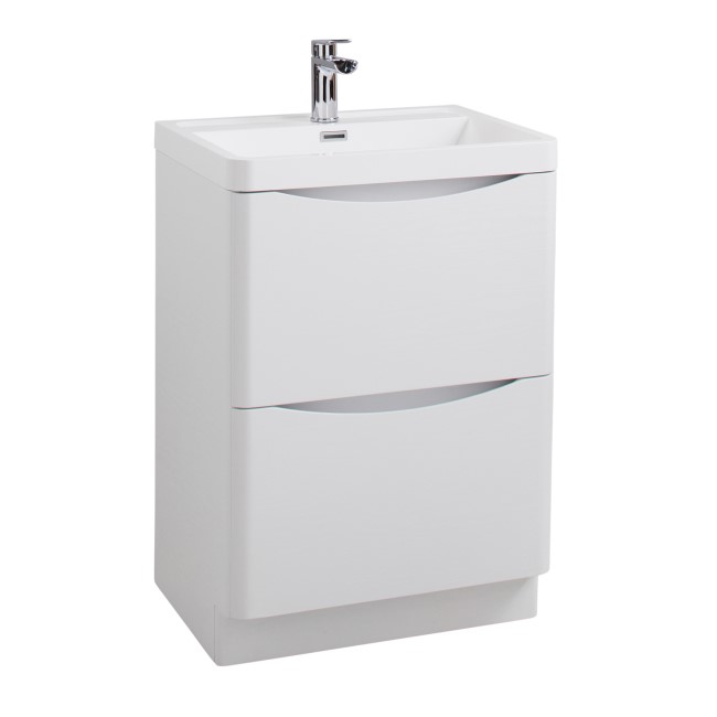 White Free Standing Bathroom Vanity Unit & Basin - W600 x H850mm - Oakland