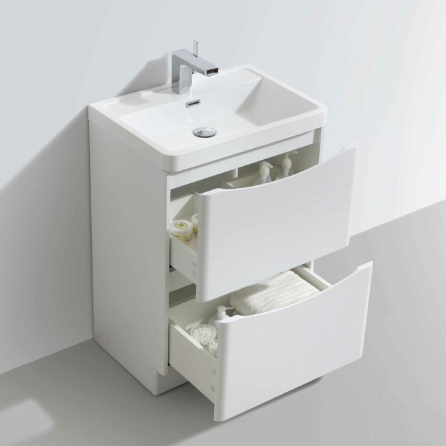 White Free Standing Bathroom Vanity Unit & Basin - W600 x H850mm - Oakland