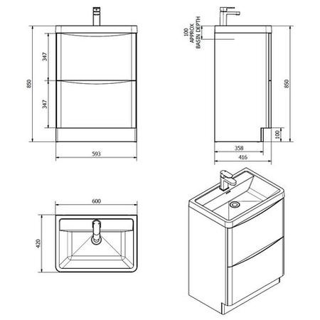 White Free Standing Bathroom Vanity Unit & Basin - W600 x H850mm - Oakland