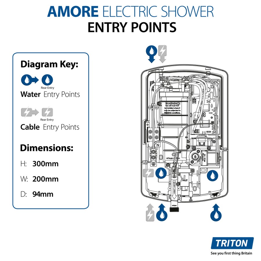 GRADE A1 - Triton Amore DuElec 9.5kW Brushed Steel Shower