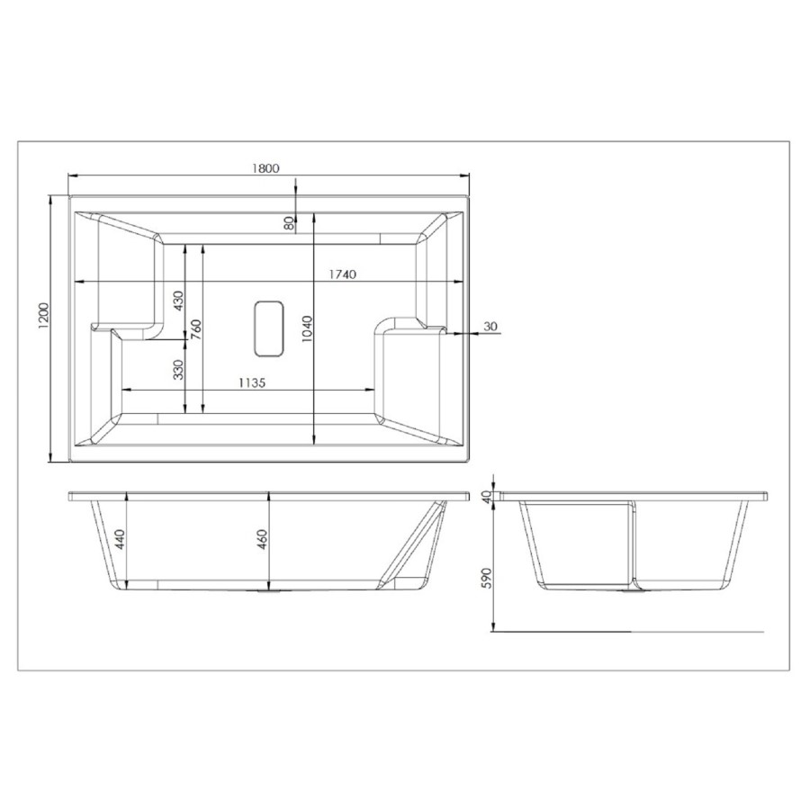 Super Deep Double Ended Inset Bath 1800 x 1200mm - Gemini