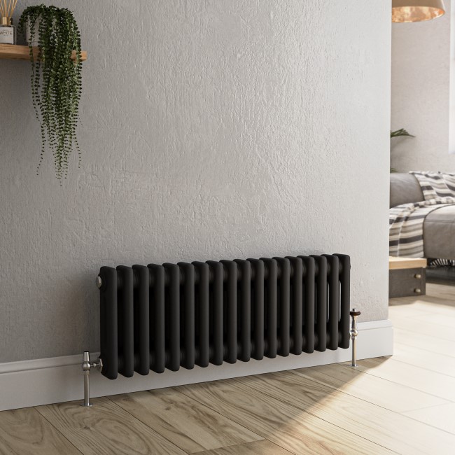 Reggio Midnight Black Horizontal Double Column Traditional Radiator 300x830mm 1470 BTU - Cast Iron Style