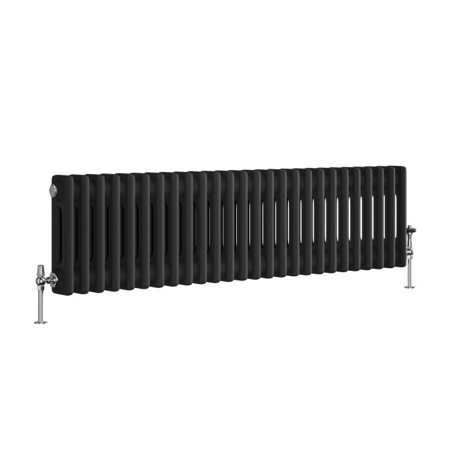 Reggio Midnight Black Horizontal Double Column Traditional Radiator 300x1190mm 2124 BTU - Cast Iron Style