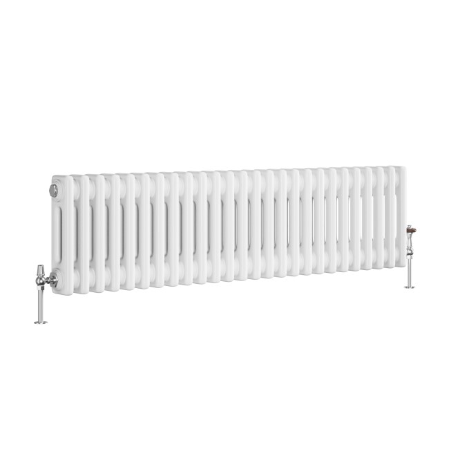 Reggio White Horizontal Double Column Traditional Radiator 300x1190mm 2124 BTU - Cast Iron Style