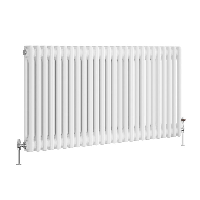 Reggio White Horizontal Double Column Traditional Radiator 600x1190mm 4091 BTU - Cast Iron Style