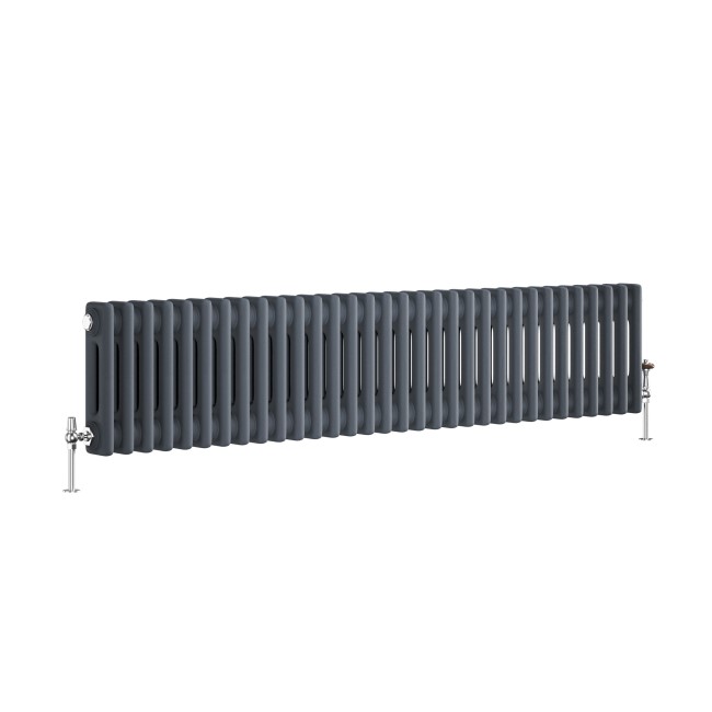 Reggio Anthracite Horizontal Double Column Traditional Radiator 300x1460mm 2614 BTU - Cast Iron Style