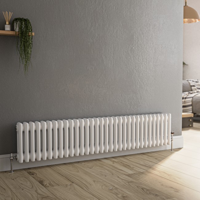 Reggio White Horizontal Double Column Traditional Radiator 300x1460mm 2614 BTU - Cast Iron Style