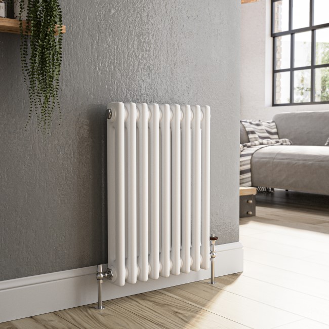 Reggio White Horizontal Double Column Traditional Radiator 600x425mm 1416 BTU - Cast Iron Style