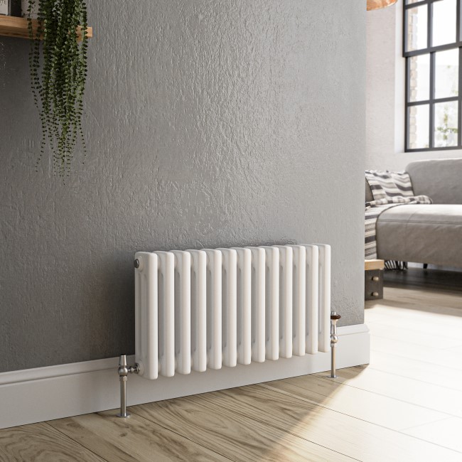 Reggio White Horizontal Triple Column Traditional Radiator 300x605mm 1341 BTU - Cast Iron Style