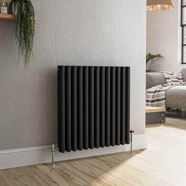 Reggio Midnight Black Horizontal Triple Column Traditional Radiator 600x605mm 2586 BTU - Cast Iron Style