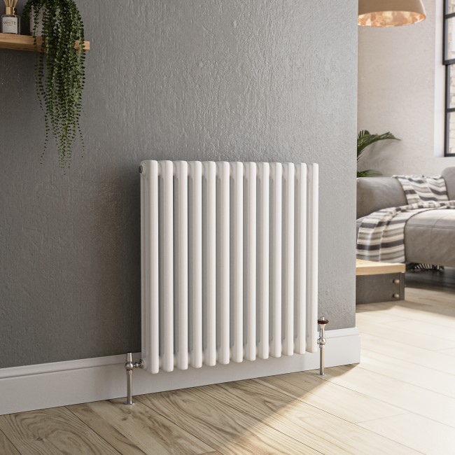 Reggio White Horizontal Triple Column Traditional Radiator 600x605mm 2586 BTU - Cast Iron Style