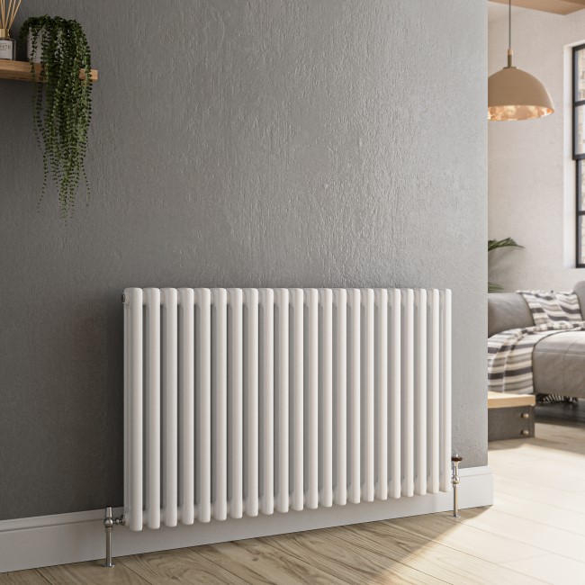 Reggio White Horizontal Triple Column Traditional Radiator 600x1010mm 4377 BTU - Cast Iron Style