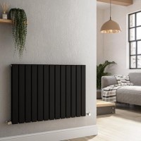 Riace Midnight Black Horizontal Flat Designer Radiator 600x884mm Double Panel 3342 BTU