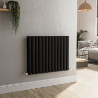 Sorrento Midnight Black Horizontal Oval Designer Radiator 600x767mm Double Panel 3119 BTU