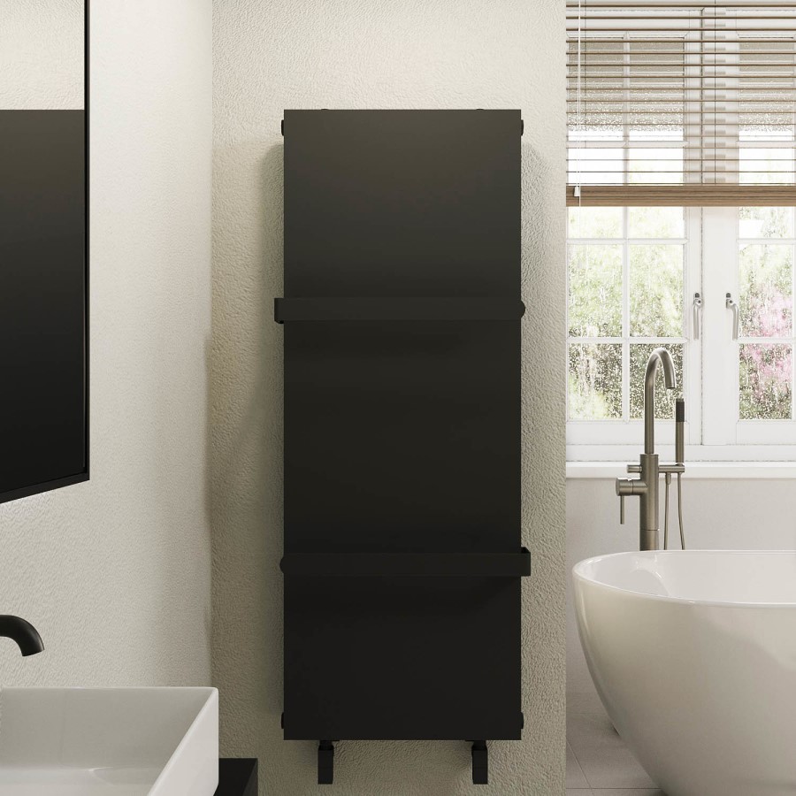 Black Vertical Panel Radiator with Towel Bars 1220 x 452mm - Hesperia