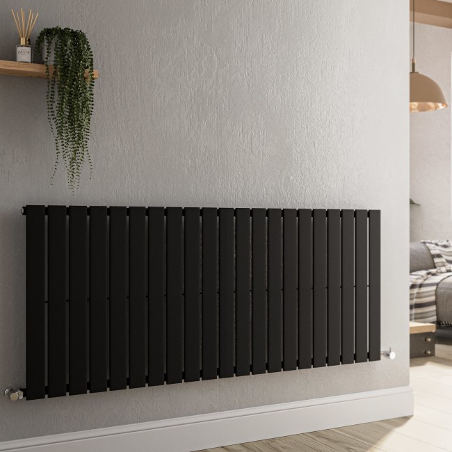 Riace Midnight Black Horizontal Flat Designer Radiator 600x1428mm Single Panel 3337 BTU