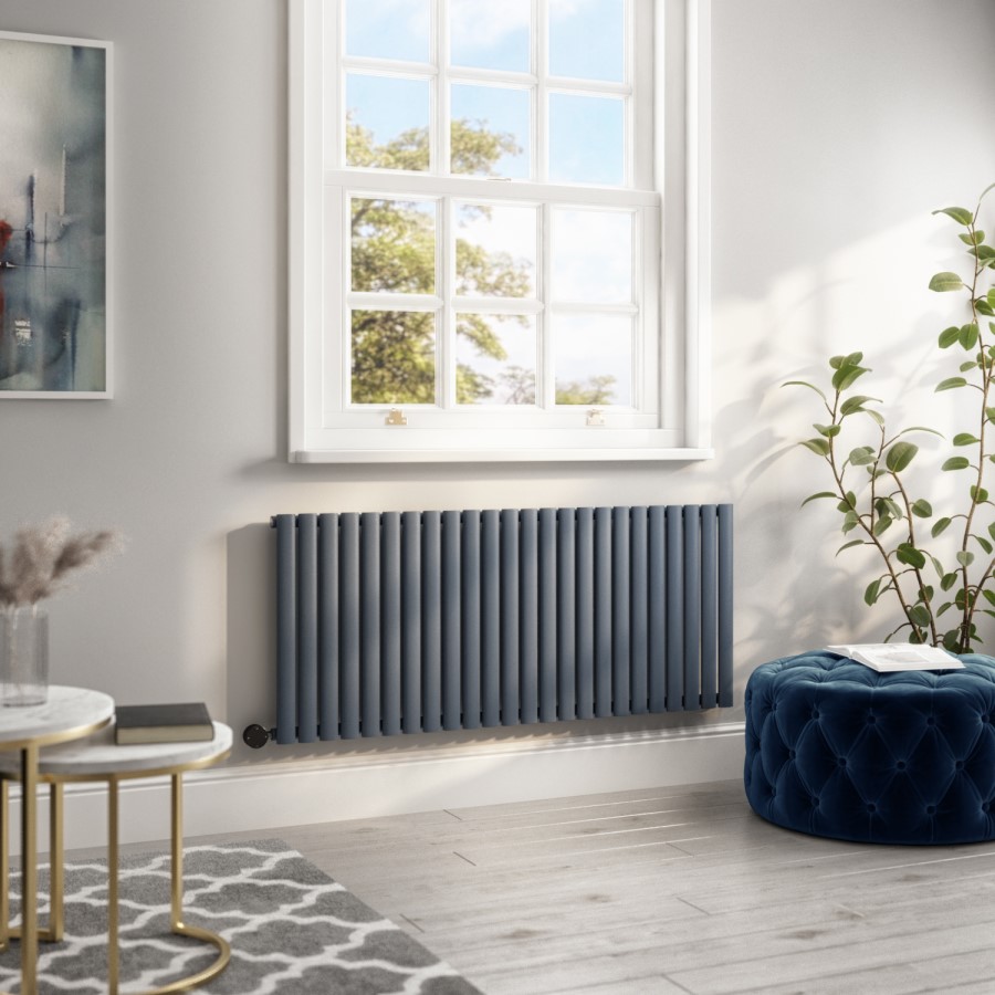 Anthracite Horizontal Smart Electric Radiator with Wi-Fi Thermostat - 2kW - H600xW1416mm - Bathroom Safe