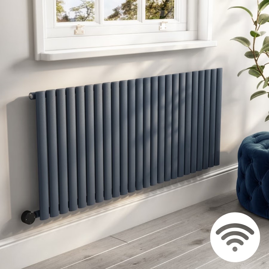 Anthracite Horizontal Smart Electric Radiator with Wi-Fi Thermostat - 2kW - H600xW1416mm - Bathroom Safe