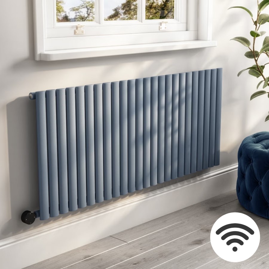 Light Grey Horizontal Smart Electric Radiator with Wi-Fi Thermostat - 2kW - H600xW1416mm - Bathroom Safe