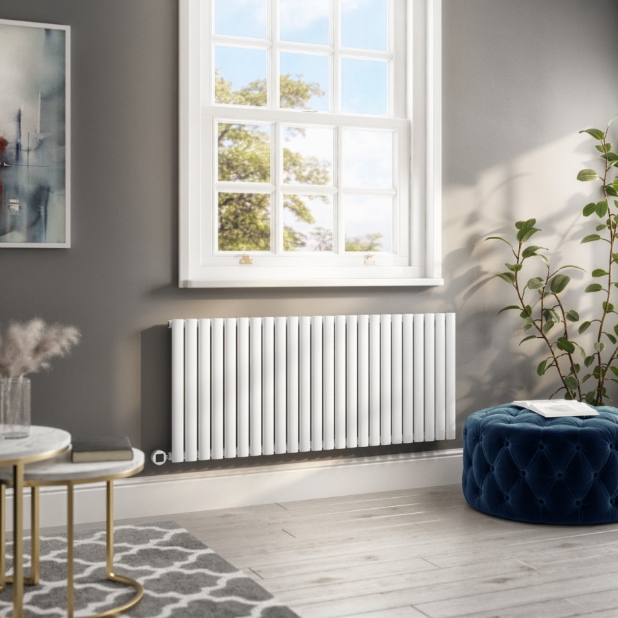 White Horizontal Smart Electric Radiator with Wi-Fi Thermostat - 2kW - H600xW1416mm - Bathroom Safe