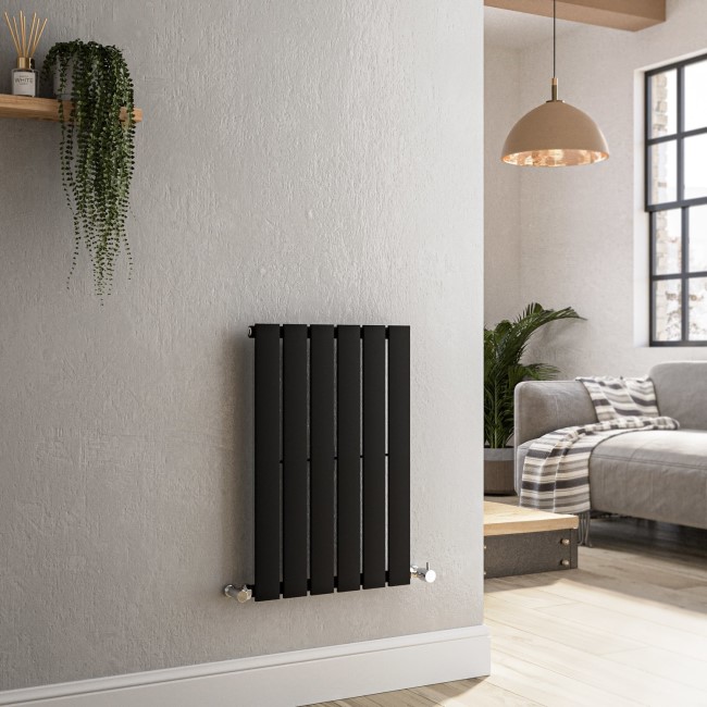 Riace Midnight Black Horizontal Flat Designer Radiator 600x408mm Single Panel 953 BTU