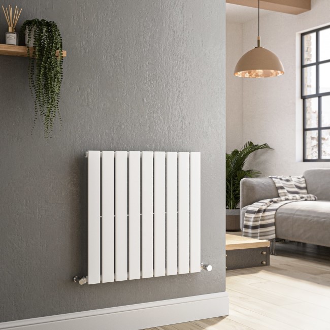 Riace White Horizontal Flat Designer Radiator 600x612mm Single Panel 1430 BTU