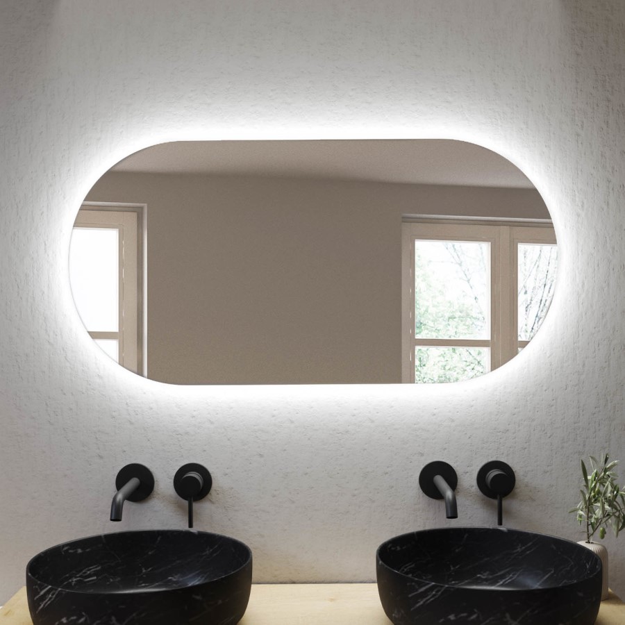 Oval Backlit Heated Bathroom Mirror with Lights 500 x 1000mm - Irena