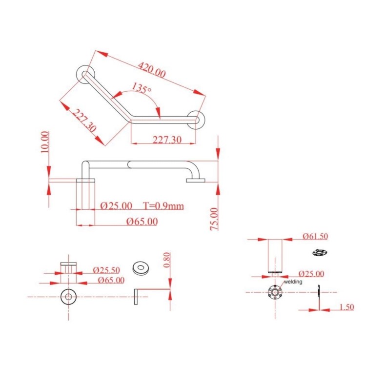 Stainless Steel Angled Grab Rail 393mm