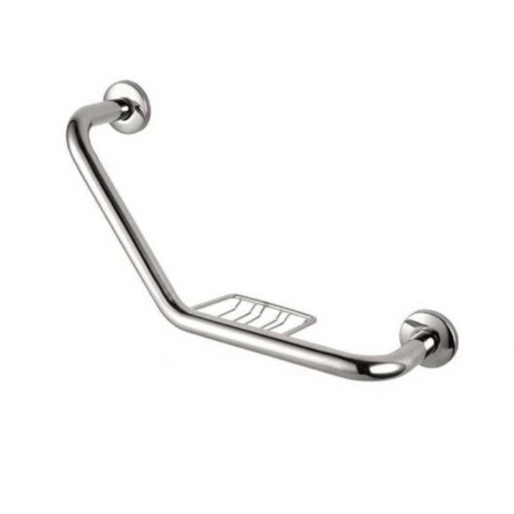 Stainless Steel Angled Grab Rail with Soap Basket 420mm