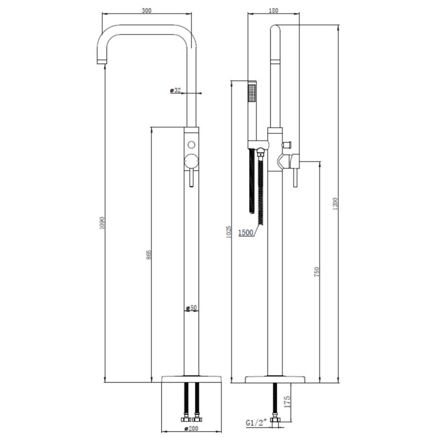 GRADE A1 - Brushed Brass Freestanding Bath Shower Mixer Tap - Lenton