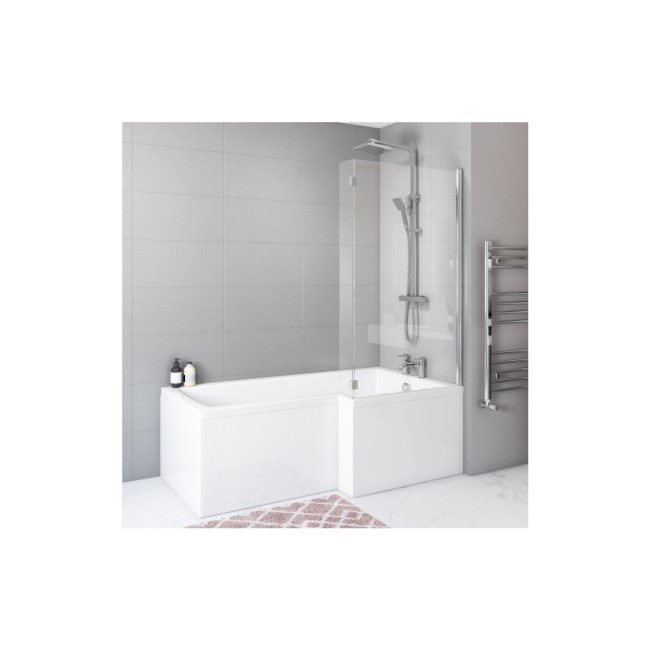 Freestanding Single Ended Right Hand Corner Shower Bath with Chrome Bath Screen with Fixed Panel &  Towel Rail 1500 x 740mm - Kona