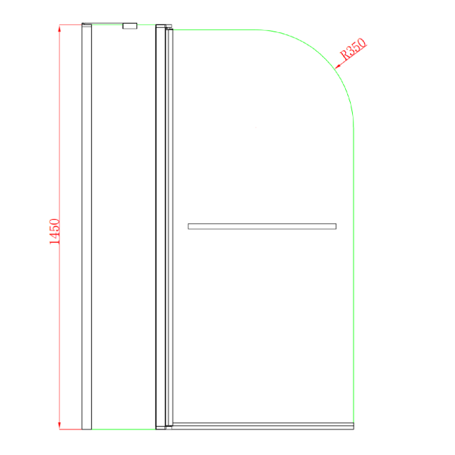 Matt Black 1450mm x 975mm Hinged Shower Bath Screen with Fixed Panel and Towel Rail - Libra