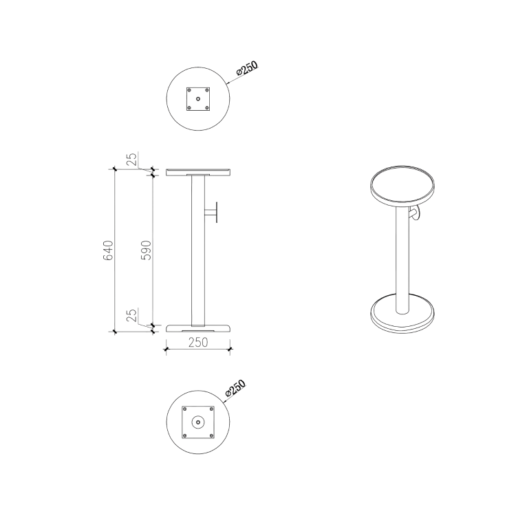 White Round Bath Table 634mm - Lisbon