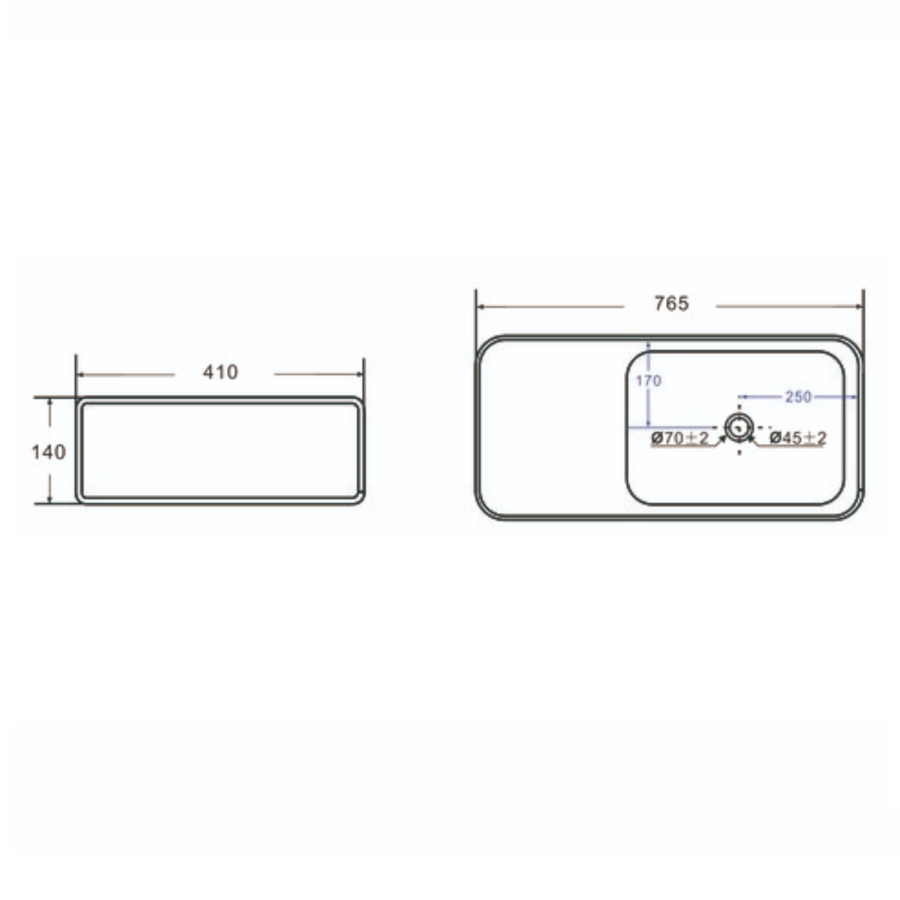 GRADE A1 - White Rectangular Countertop Basin 765mm - Logan