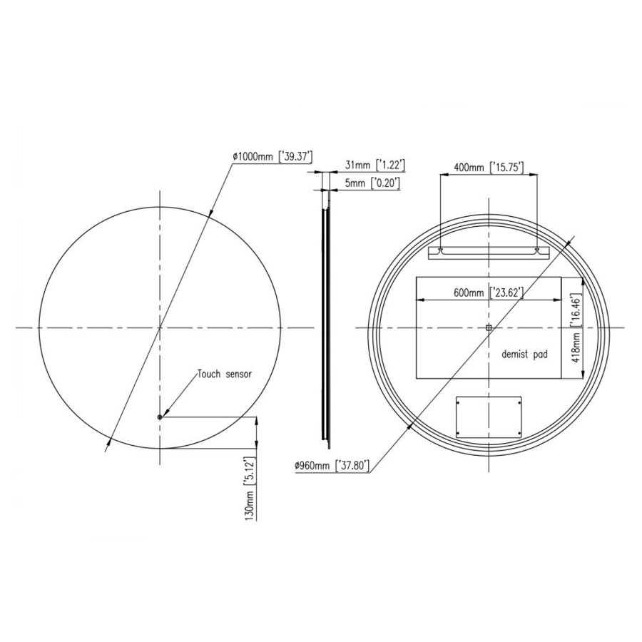 Round Backlit Heated Bathroom Mirror with Lights 1000mm - Luna