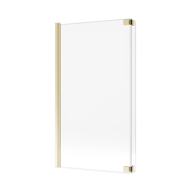 Brushed Brass Hinged L Shape Shower Bath Screen 1450 x 955mm - Maia