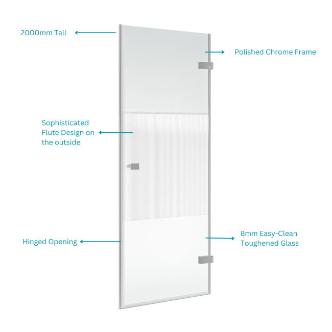 900mm Fluted Glass Left Hand Hinged Shower Door 8mm Glass - Matira